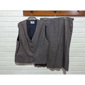 Vintage Pendleton 2 Piece Wool Plaid Vest Pleat Front Skirt Set